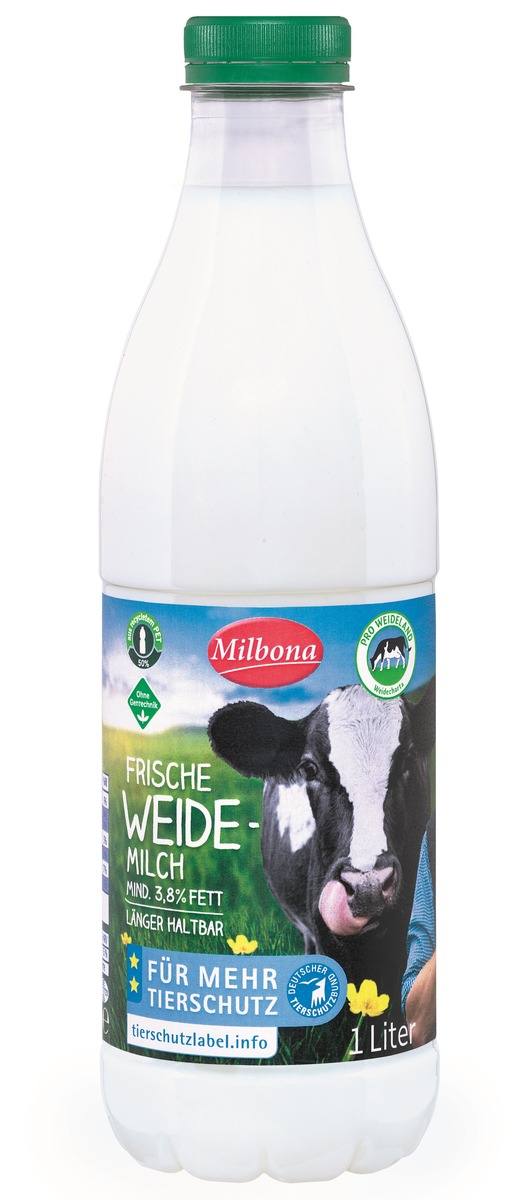 &quot;Milbona&quot; Weidemilch: Lidl baut sein zertifiziertes Milchangebot weiter aus / Ab Ende Juli ist die Lidl-Weidemilch in ausgewählten Regionen mit der Premiumstufe des Tierschutzlabels gekennzeichnet (FOTO)