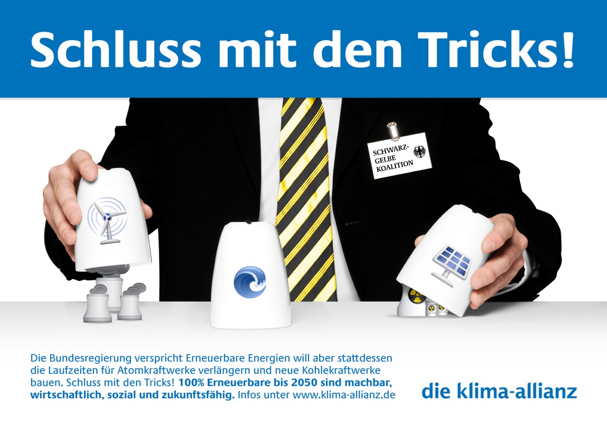 Kampagnenstart der Klima-Allianz: &quot;Schluss mit den Tricks! Die Energiewende ist machbar!&quot; (mit Bild)