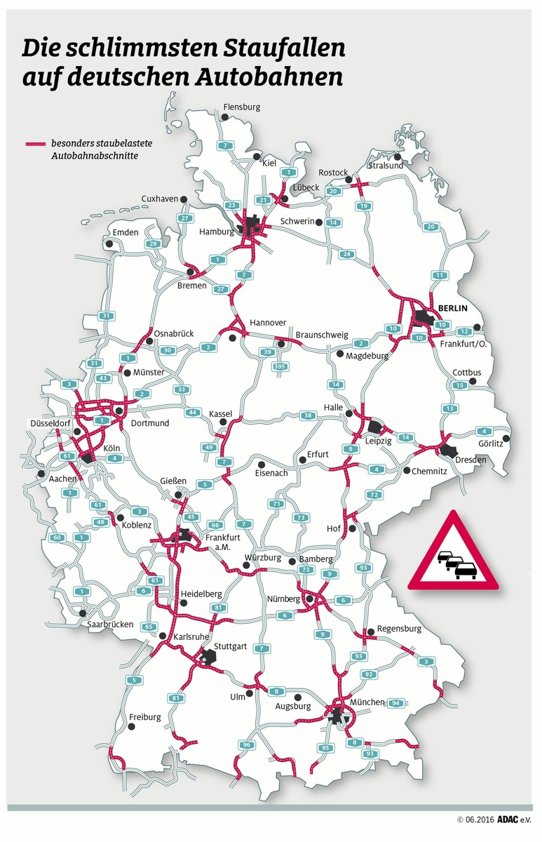 Letztes staufreies Wochenende vor den Sommerferien / ADAC-Stauprognose für den 17. bis 19. Juni