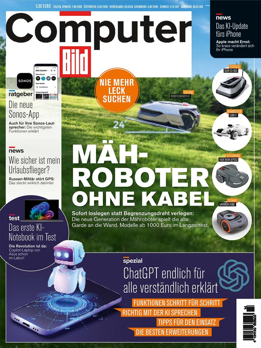 Die mähen auch ohne Grenzkabel: COMPUTER BILD testet smarte Mähroboter