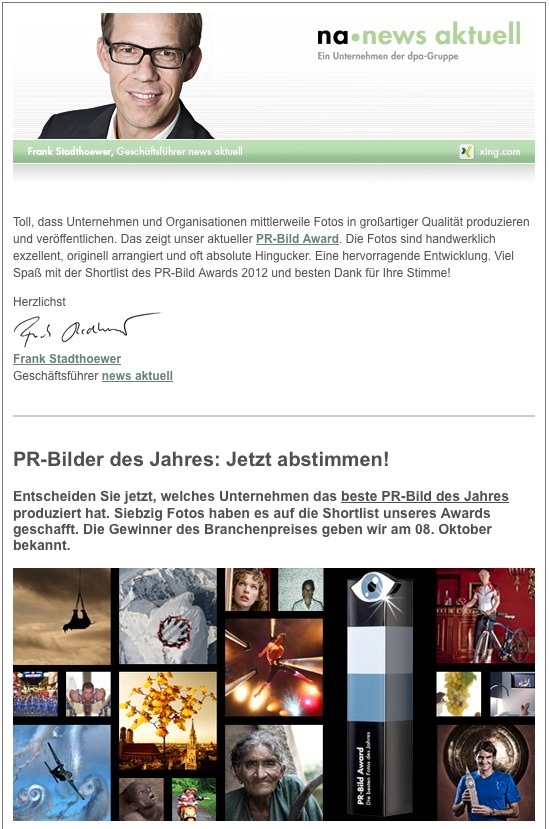 Newsletter: PR-Bilder des Jahres, internationale Journalistenkontakte, SmartSites (BILD)