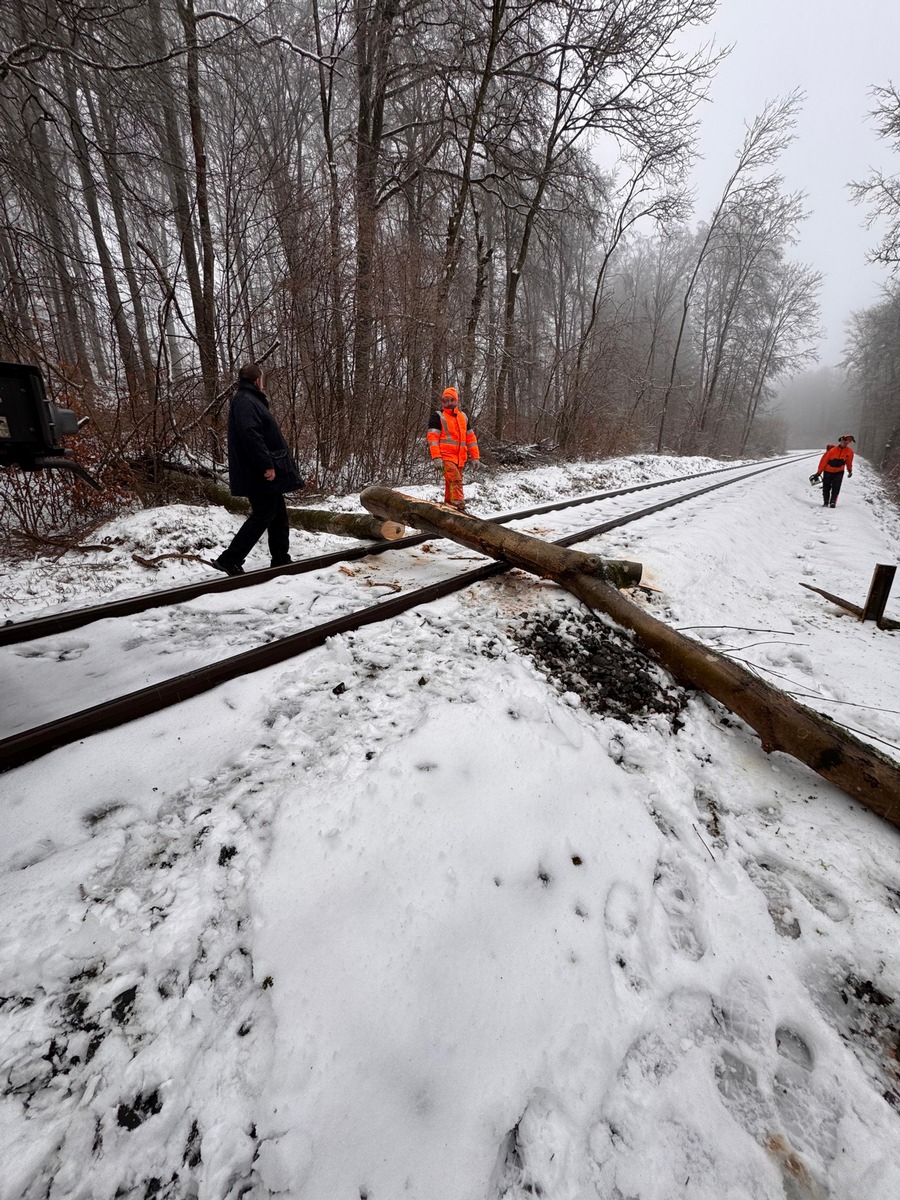 FW VG Westerburg: Umgestürzte Bäume versperrten Bahnstrecke und Straße