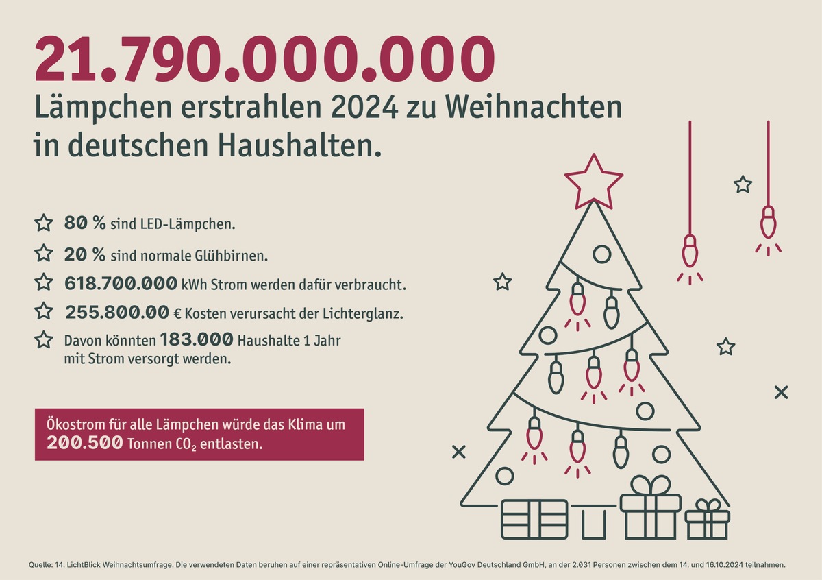 Über 21 Milliarden Lämpchen: Heimische Weihnachtsbeleuchtung bleibt auf Rekordniveau