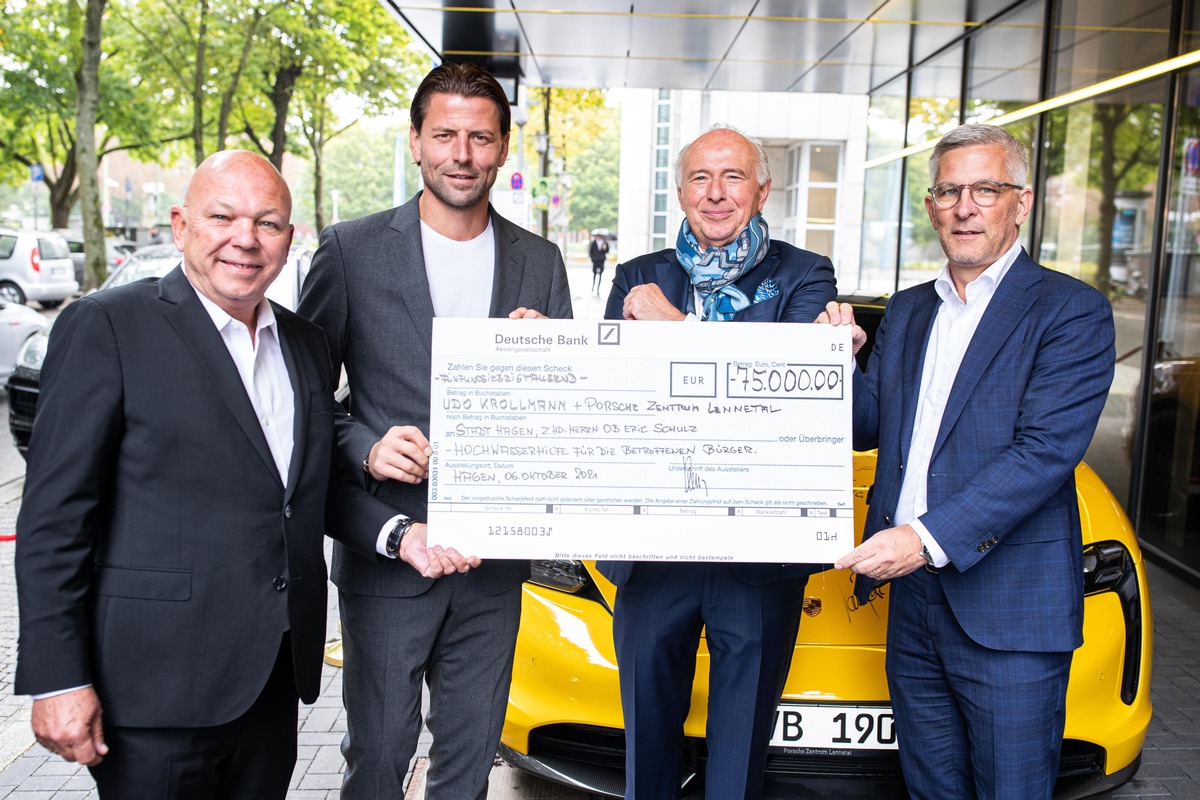 Zur Unterstützung der Hochwasserhilfe in Hagen: SAXX Hotel Group Investor Udo Krollmann ersteigert BVB Dortmund-Sonderedition des Porsche Taycan