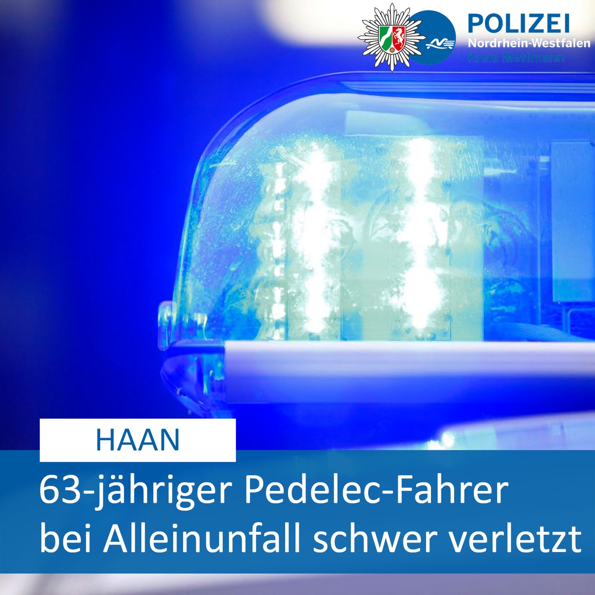 POL-ME: Alleinunfall mit dem Pedelec - 63-jähriger musste mit dem Rettungshubschrauber abtransportiert werden - Haan - 2305062