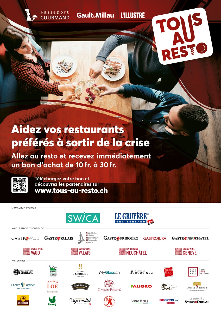 &quot; Tous au resto &quot;, l&#039;opération solidaire pour relancer les restaurants romands et remercier les clients !