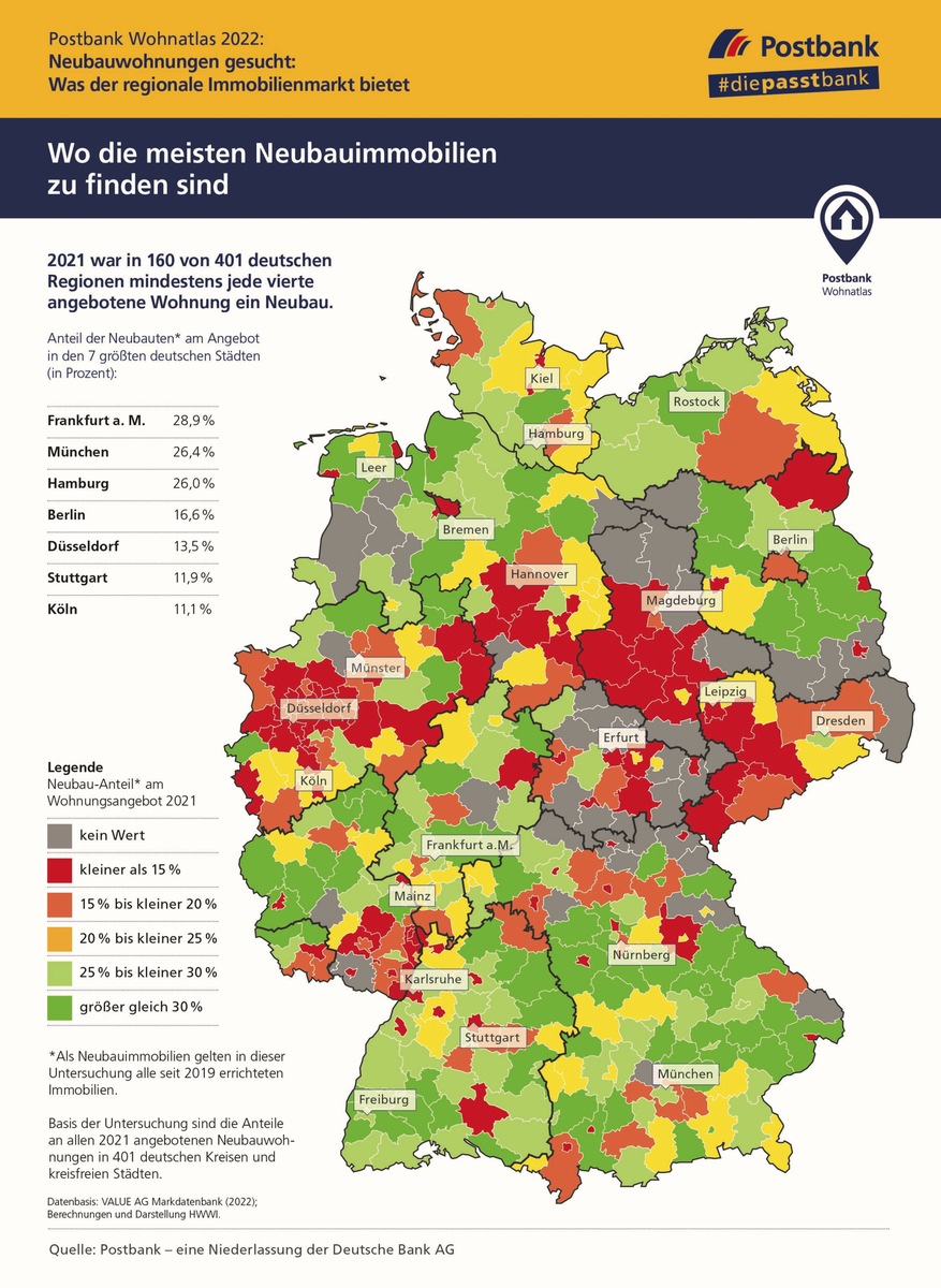 POSTBANK WOHNATLAS 2022 - Neu oder gebraucht? Was bietet der regionale Immobilienmarkt?