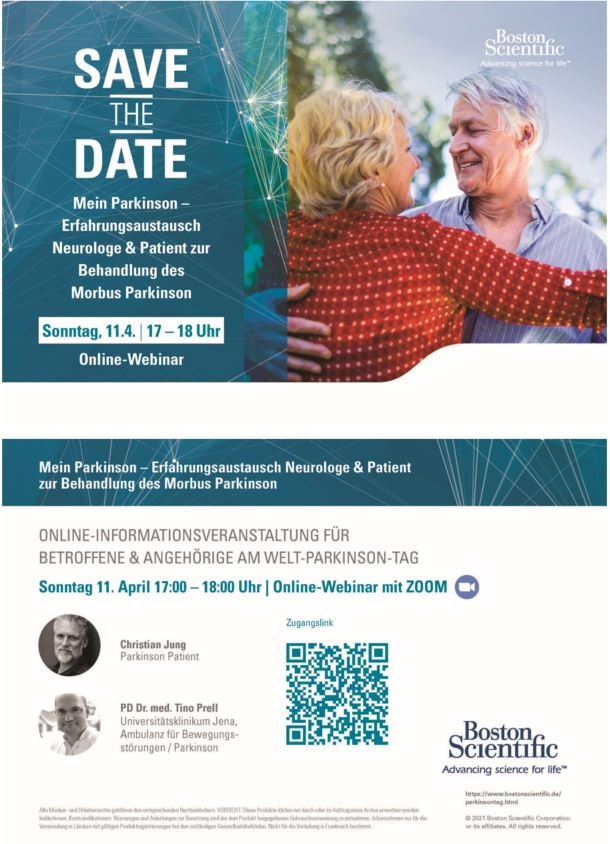 &quot;Ich lebe jetzt ein ganz normales Leben, trotz Parkinson&quot; / Einladung zur Online-Informationsveranstaltung von Boston Scientific: Tiefe Hirnstimulation (THS) - 11. April 2021