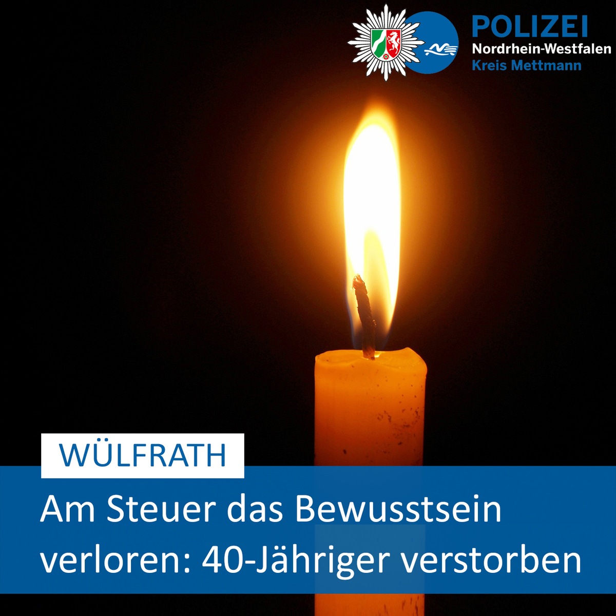 POL-ME: 40-Jähriger bei Verkehrsunfall gestorben: Polizei geht von einer internistischen Ursache aus - Wülfrath - 2408096