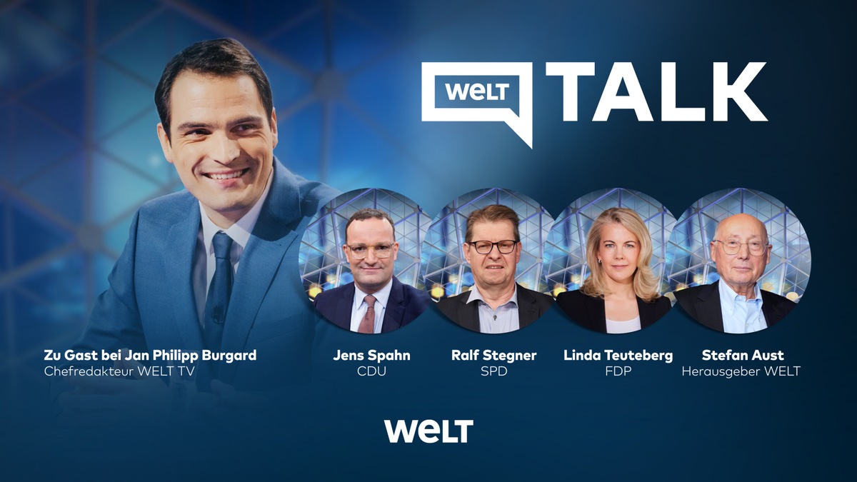 &quot;WELT TALK&quot; heute ab 17 Uhr LIVE mit Jens Spahn (CDU), Ralf Stegner (SPD), Linda Teuteberg (FDP) und Stefan Aust (WELT-Herausgeber) /Themen: Koalitionsstreit, Klimaziele und Jugendkriminalität