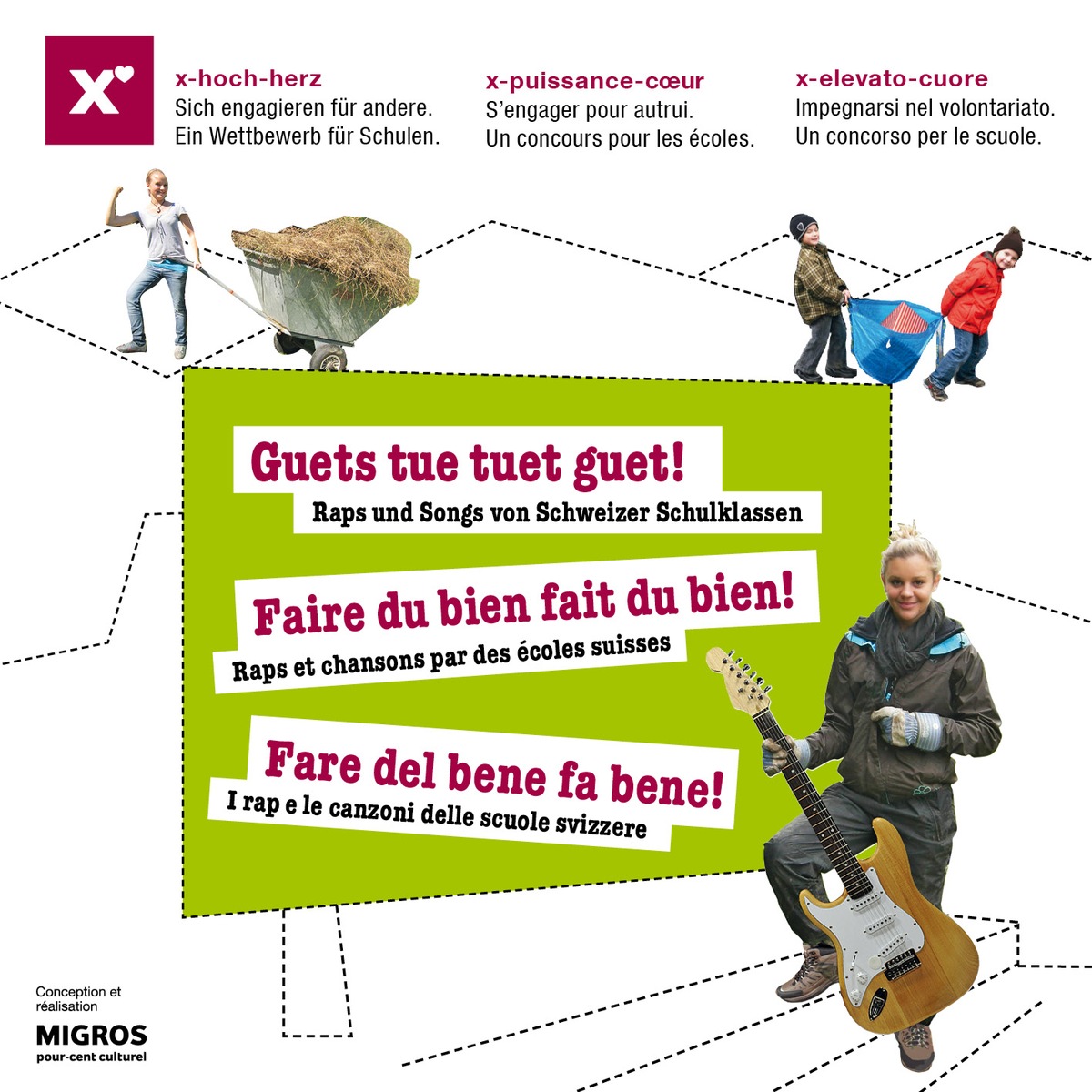 Pour-cent culturel Migros: les gagnants du concours de paroles de chansons «Faire du bien fait du bien» 2012/2013 / Des élèves suisses chantent et rappent en faveur de l&#039;engagement volontaire