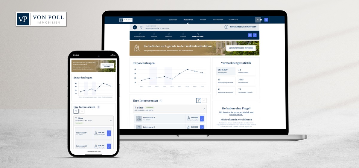 VON POLL IMMOBILIEN Kundenportal: Maklerunternehmen launcht digitalen Verkäuferbereich