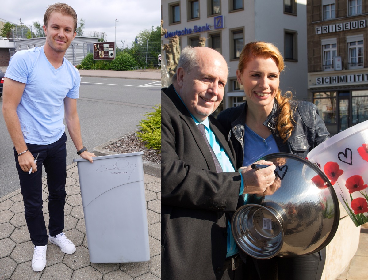 Promis versteigern ihre Ice-Bucket-Challenge-Eimer zugunsten der DGM