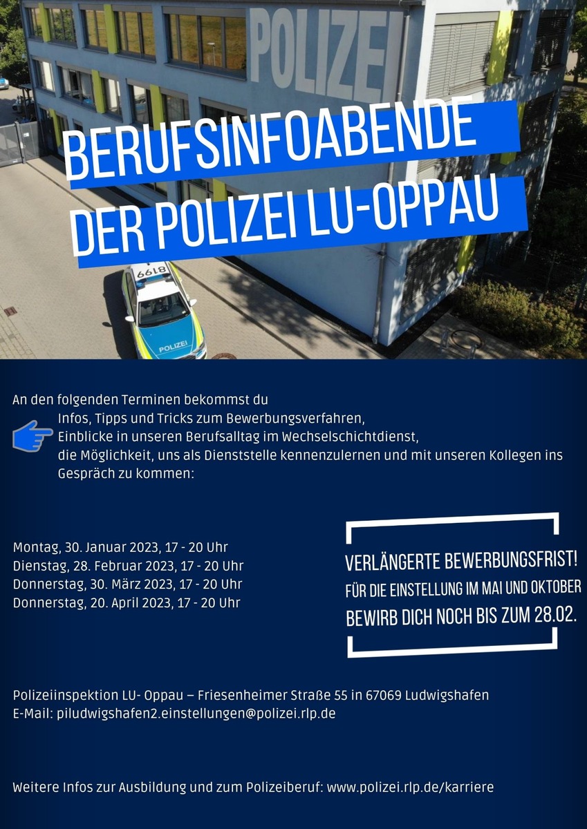 POL-PPRP: Berufsinfoabend bei der Polizei Ludwigshafen-Oppau