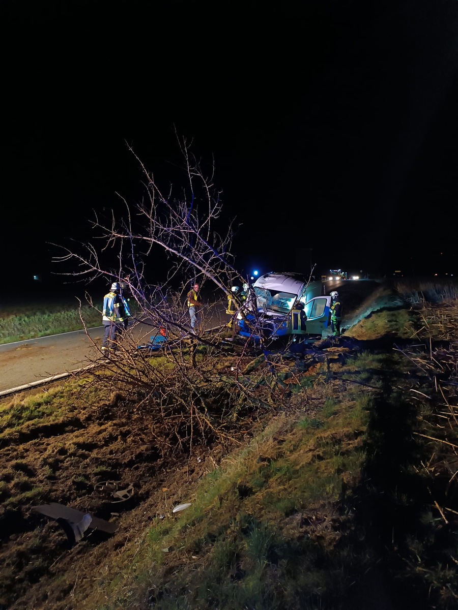 FW Ense: Kleintransporter kollidiert frontal mit Baum