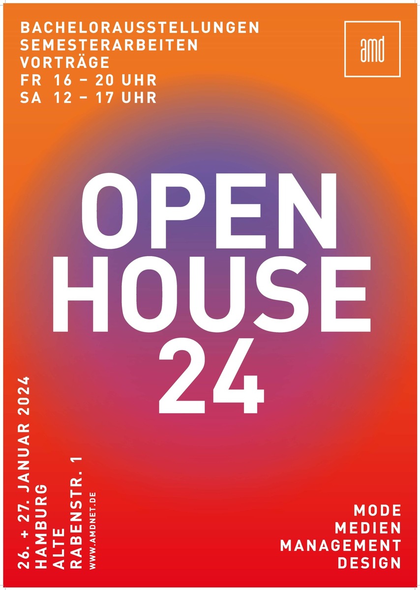 Presseeinladung zu OPEN HOUSE 2024 an der AMD Akademie Mode &amp; Design Hamburg am 26. und 27. Januar: Erfahren Sie Kreativität hautnah!