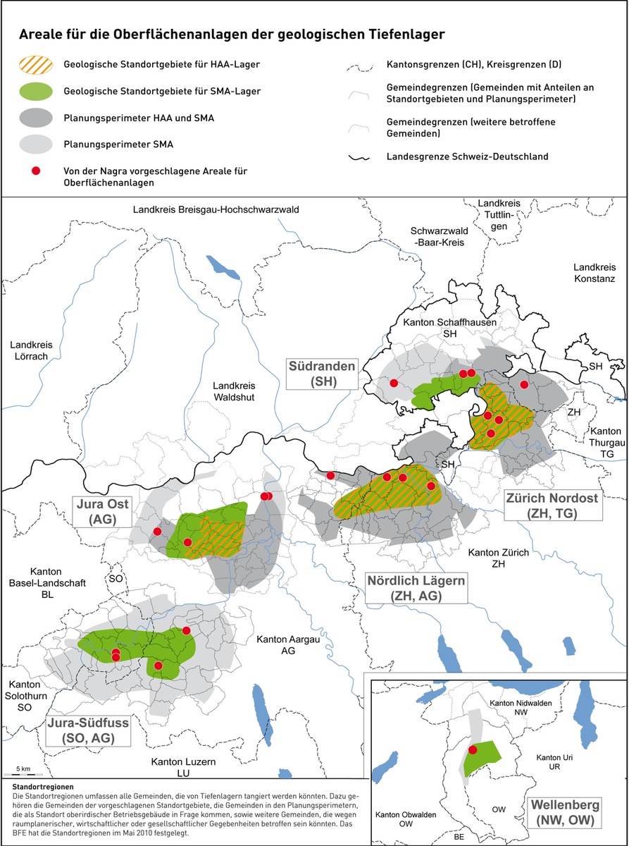 Entsorgung radioaktiver Abfälle - Standortvorschläge für die Oberflächenanlagen geologischer Tiefenlager bekanntgegeben