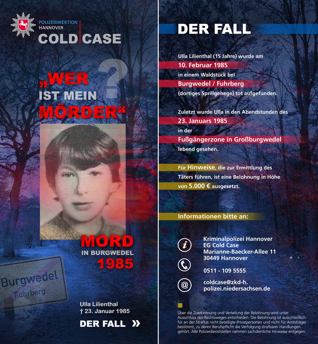 POL-H: Ungelöster Mordfall Ulla Lilienthal : Polizei erhofft sich neue Hinweise durch Plakate und Flyer sowie die Auslobung einer Belohnung