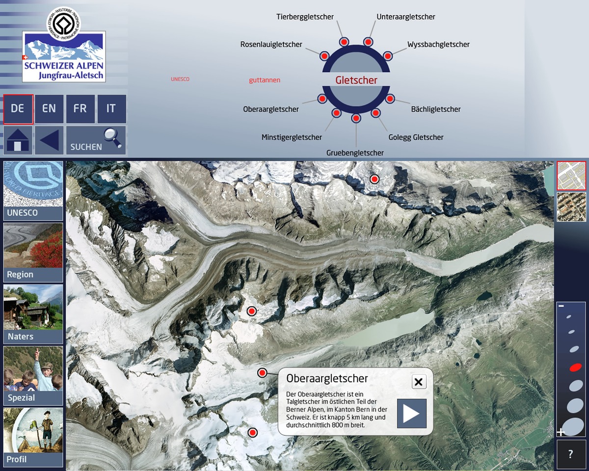 UNESCO - Neues Informationssystem in den Schweizer Alpen