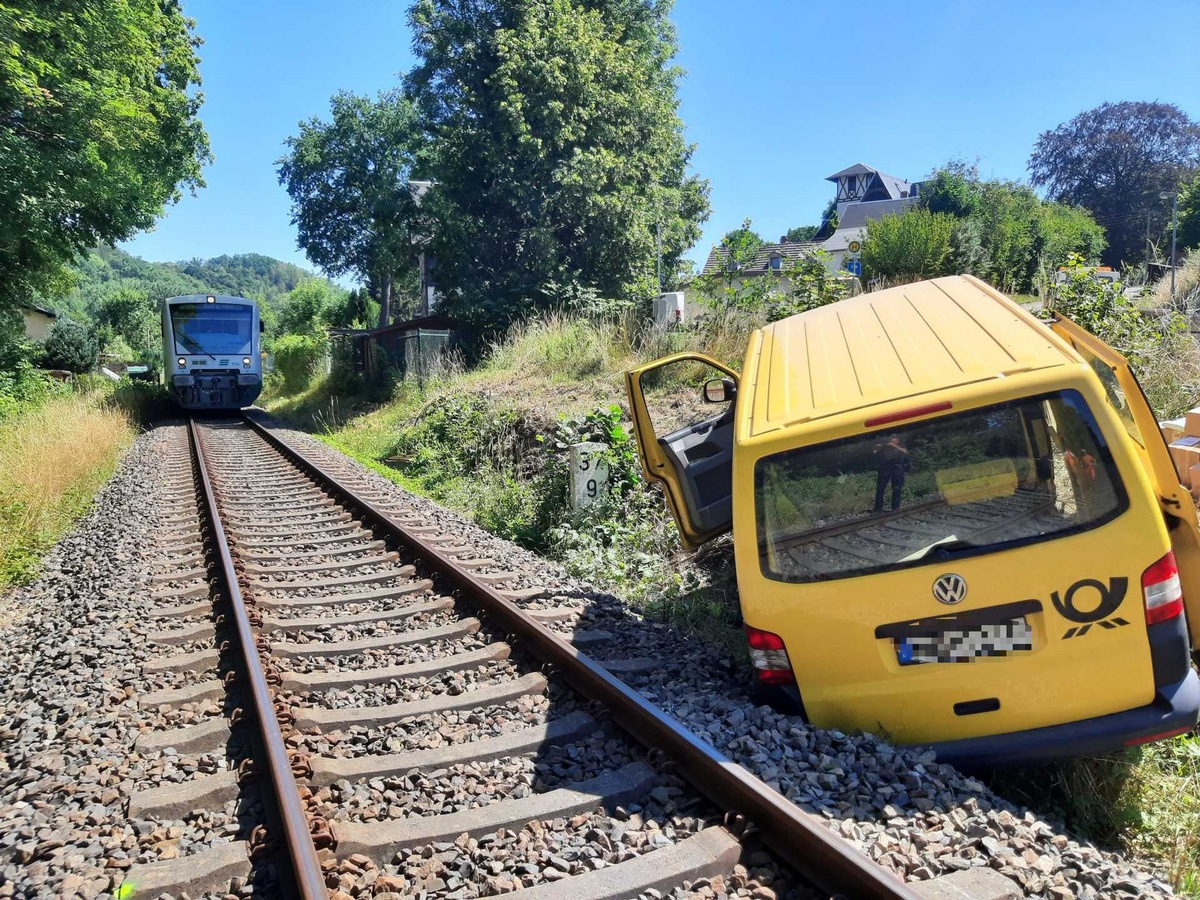 BPOLI KLT: Postauto landet im Gleis