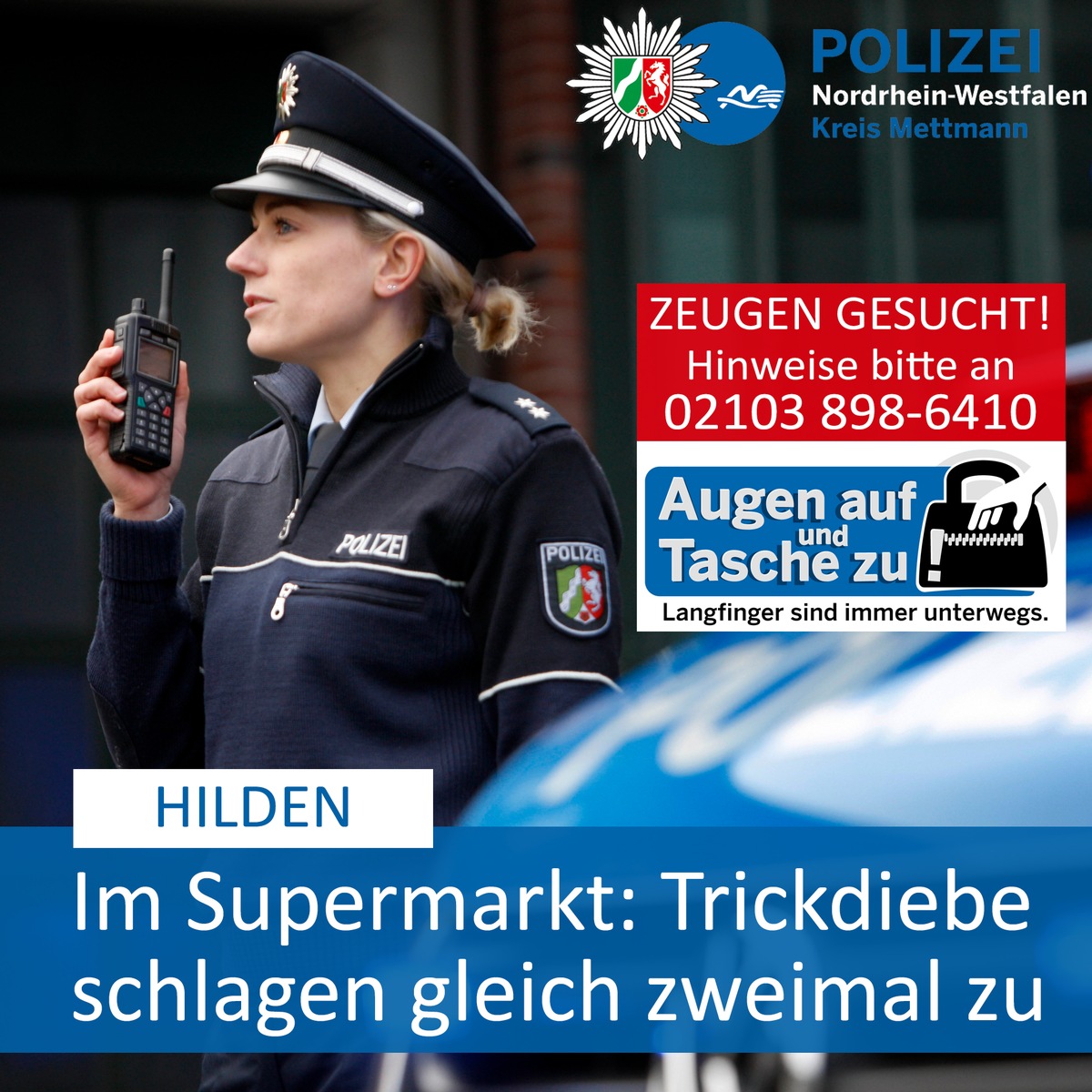 POL-ME: Tatort Supermarkt: Trickdiebe schlagen gleich zweimal zu - Hilden - 2001113