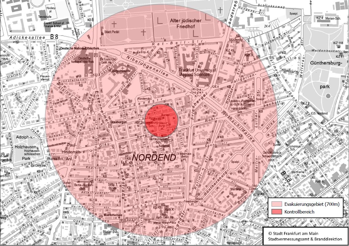 FW-F: Bomben-Sprengung: Errichtung eines Kontrollbereichs wird Ende der Evakuierung im Nordend verlangsamen