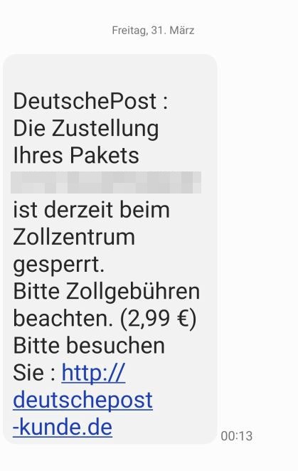 HZA-SB: Zoll warnt vor Fake-SMS