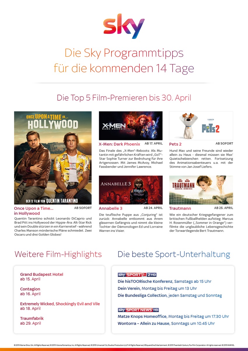 Die Sky Programmübersicht bis Ende April