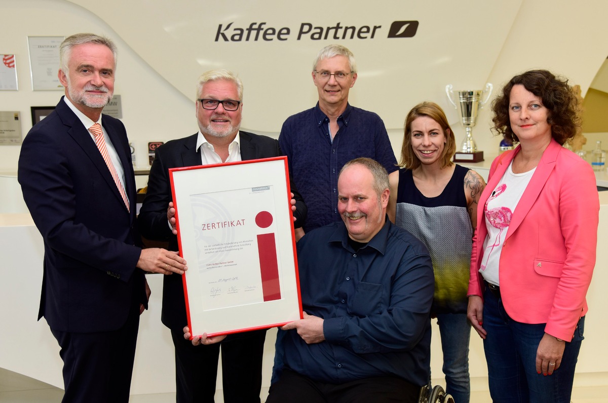 Kaffee Partner erhält Zertifikat als barrierefreier Arbeitgeber