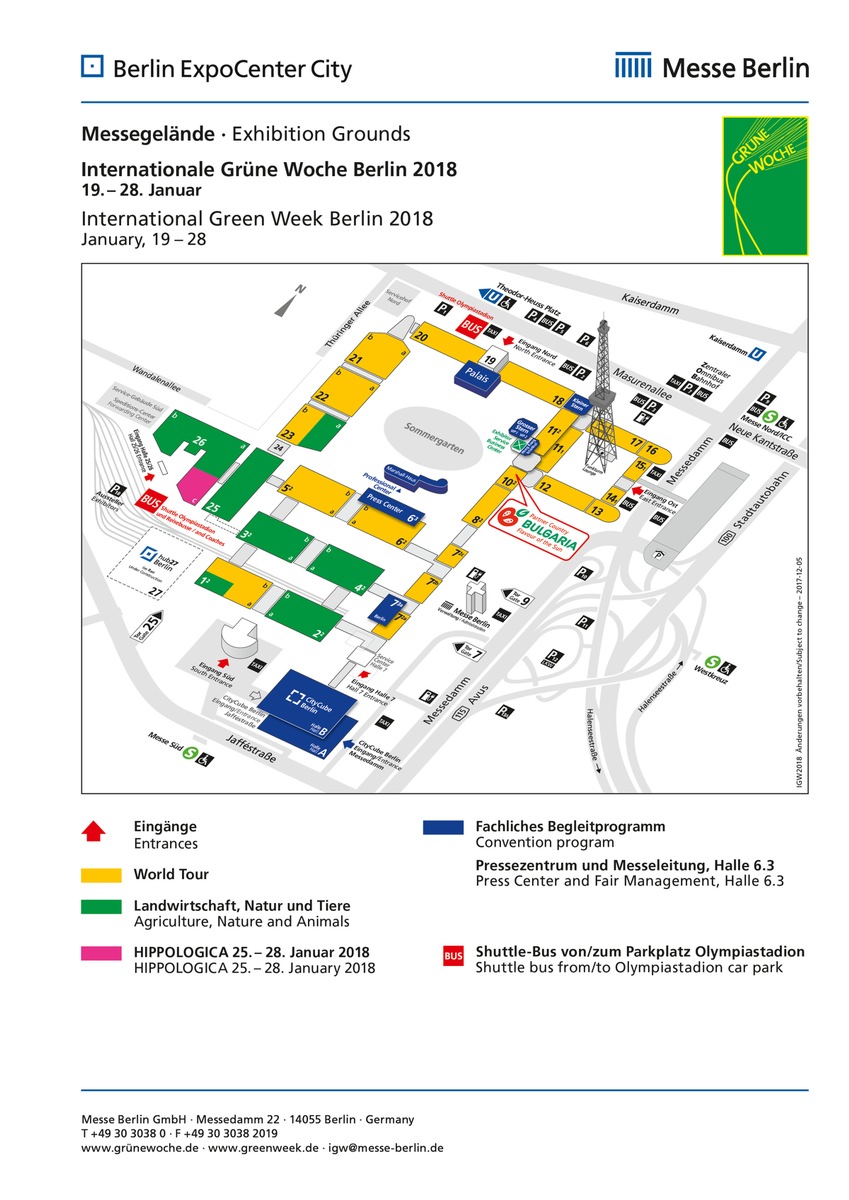 Grüne Woche 2018: Hallengliederung der Erlebniswelt - Partnerland Bulgarien in Halle 10.2