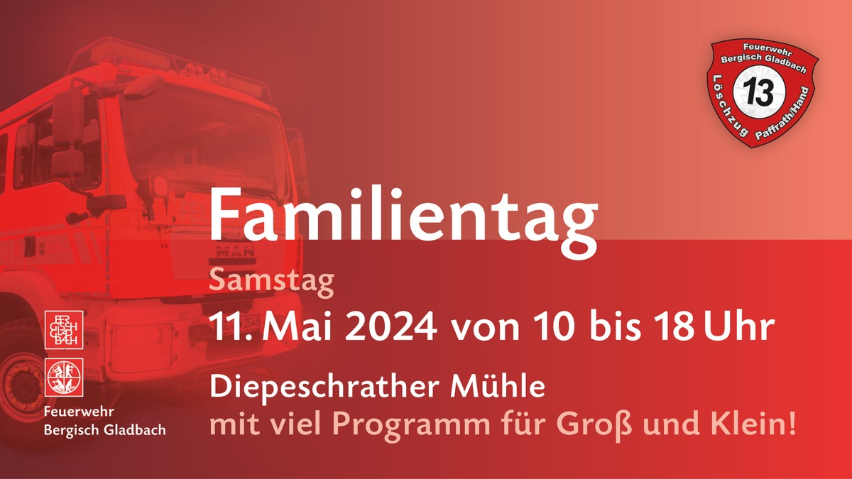 FW-GL: Familientag der Feuerwehr Bergisch Gladbach am 11. Mai 2024