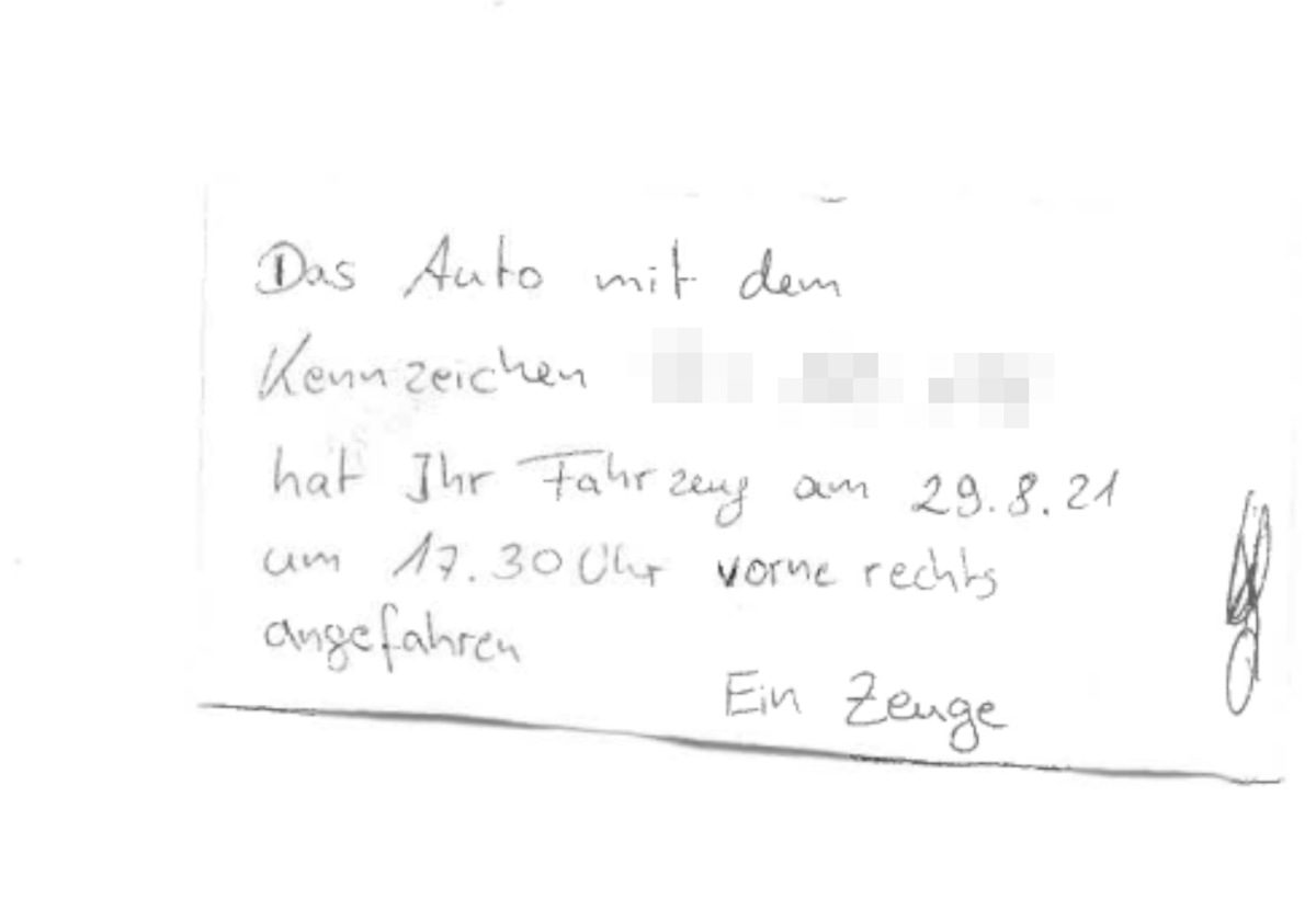 POL-HM: Verkehrsunfallflucht in Hameln - Wer hat den Zettel hinterlassen?