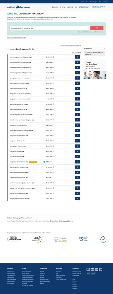 Kreative Vorschläge dank künstlicher Intelligenz: united-domains bietet als erster deutscher Domain-Registrar eine Domainsuche mit ChatGPT an