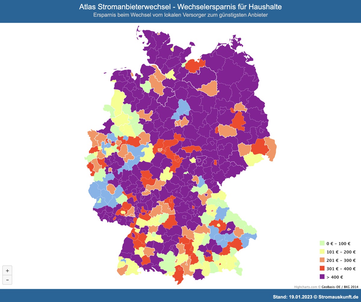 Aktuelle Strompreise - Grundversorger fast immer die teuerste Option