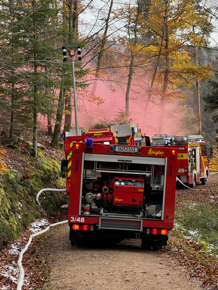 FW-OG: Schmale Forstwege - bergiges Waldgelände. Der Feuerwehr-Stresstest im Zell-Weierbacher Wald.