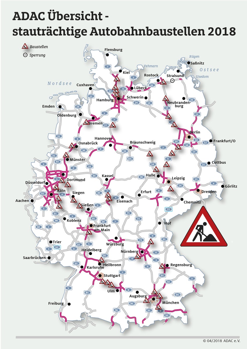 Schon über 430 Baustellen zu Saisonbeginn / Nötige Baumaßnahmen bremsen den Verkehr auf allen wichtigen Autobahnen