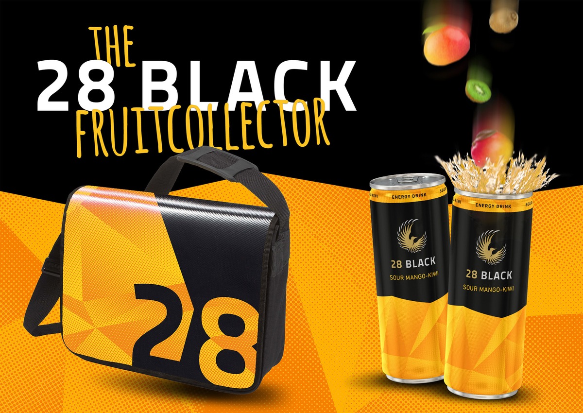 Knallgelb durch den Winter: Energy Drink 28 BLACK startet mit Sour Mango-Kiwi Gewinnspiel ins neue Jahr / Fleißig Mangos und Kiwis sammeln und coole Messenger Bags gewinnen (FOTO)