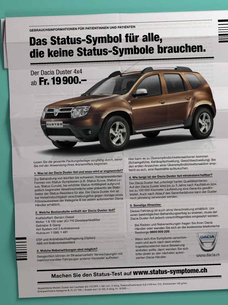 Status-Symptome - die neue Kampagne von Dacia