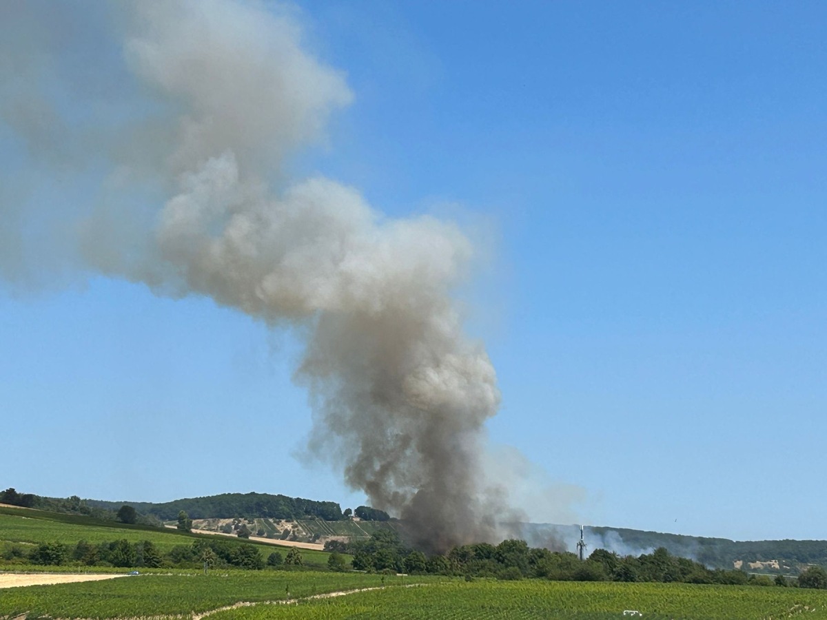 FW Rheingau-Taunus: 26.000 Quadratmeter Feld in Flammen. 120 Einsatzkräfte im Einsatz.