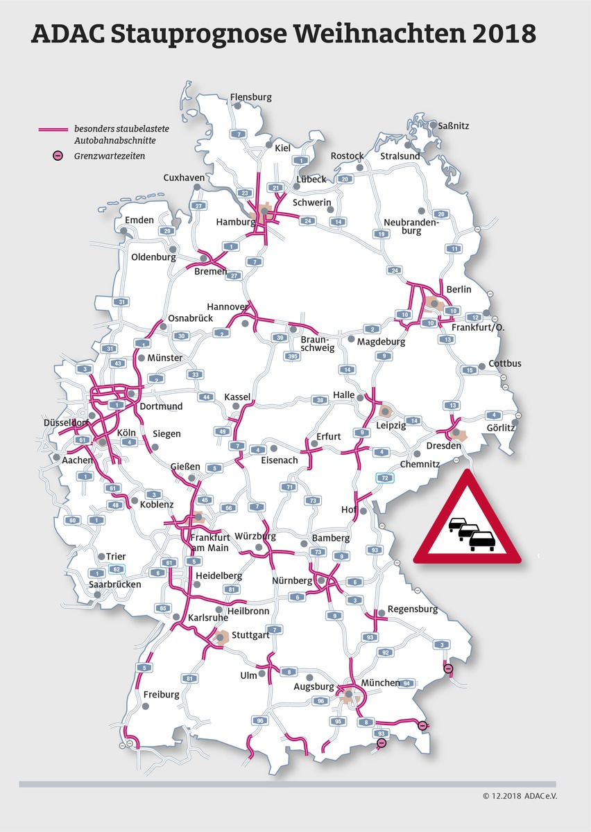 Staualarm vor dem Fest / ADAC Stauprognose für Weihnachten (21. bis 26. Dezember)