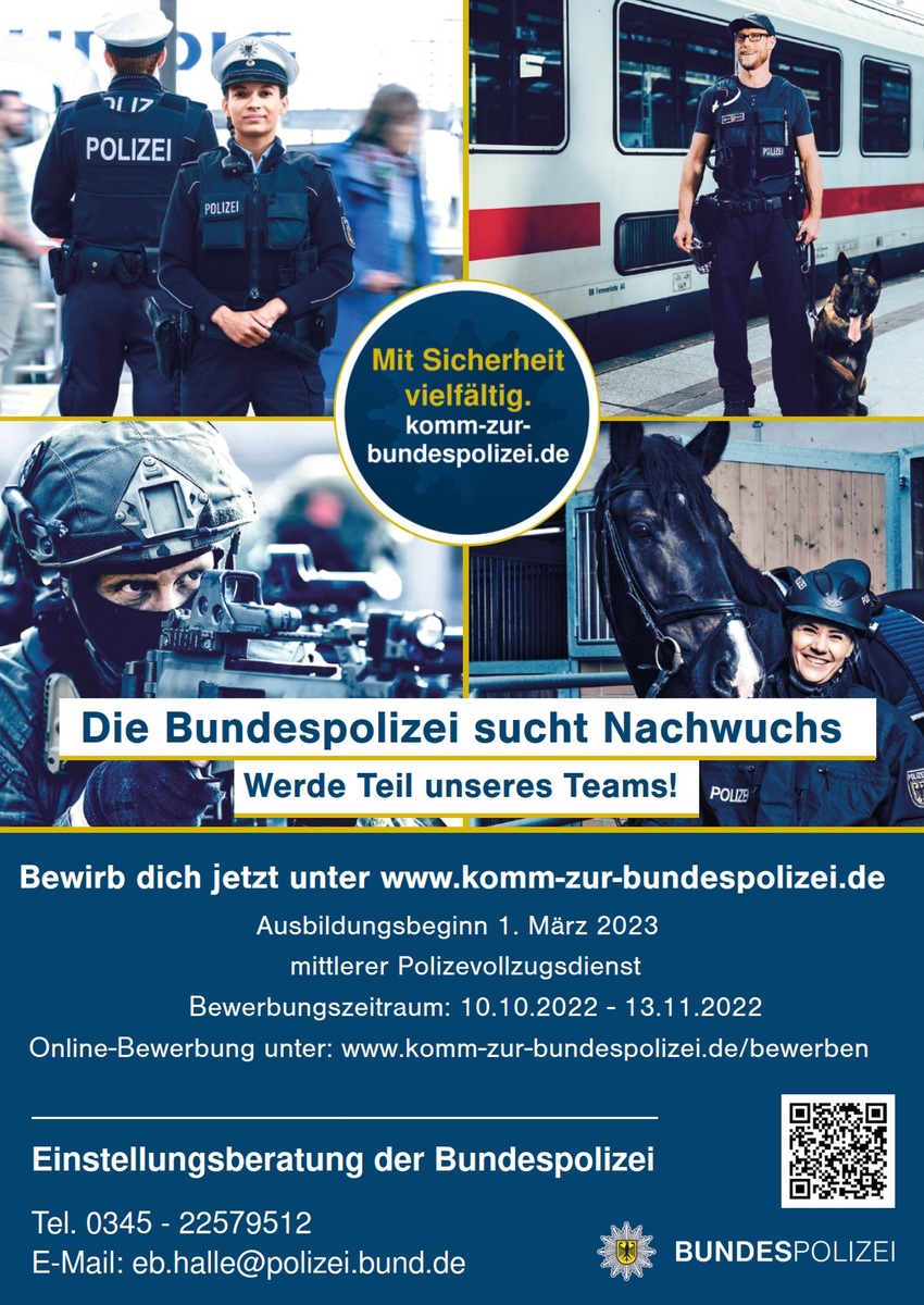 BPOLI MD: Gib Deiner Zukunft eine neue Richtung! Informationsveranstaltung der Bundespolizei am 26. Oktober 2022