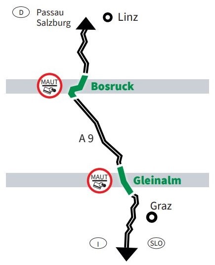 Schnell in den Süden: Schrankenlose Durchfahrt an den Mautstellen der A9-Pyhrnautobahn / Staufreie Passage auf grüner Spur nur mit digitalem Ticket - ansonsten teure Ersatzmaut fällig