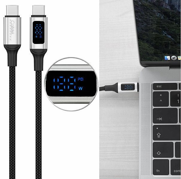 Callstel 100-W-PD-USB-C-Daten- &amp; Ladekabel mit digitaler Anzeige, 20 Volt, 5A: 1,2 m langes Kabel für ultraschnelles Laden sowie zum Übertragen von Daten