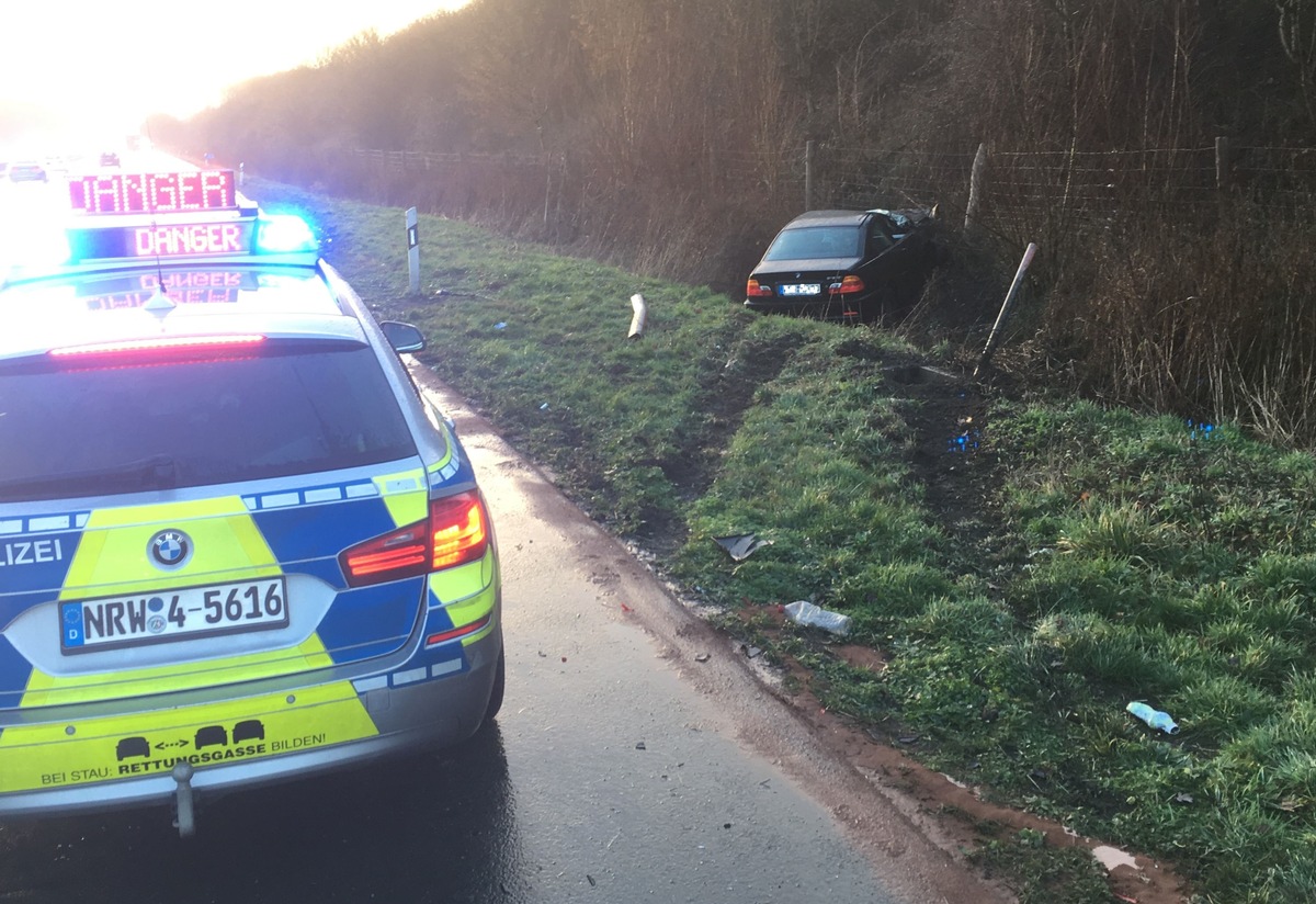 POL-MS: Von der Autobahn abgekommen und im Wildschutzzaun gelandet