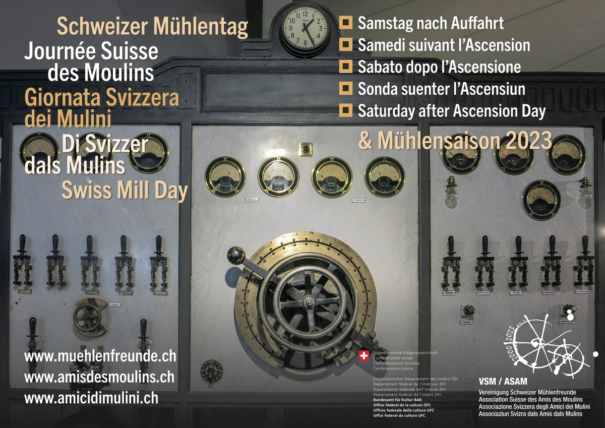 23. Schweizer Mühlentag und Sommersaison / Die Vereinigung Schweizer Mühlenfreunde lädt am Samstag nach Auffahrt, 20. Mai 2023 zum Mühlentag ein / Das aktuelle Thema &quot;Strom aus Schweizer Mühlenbächen&quot;