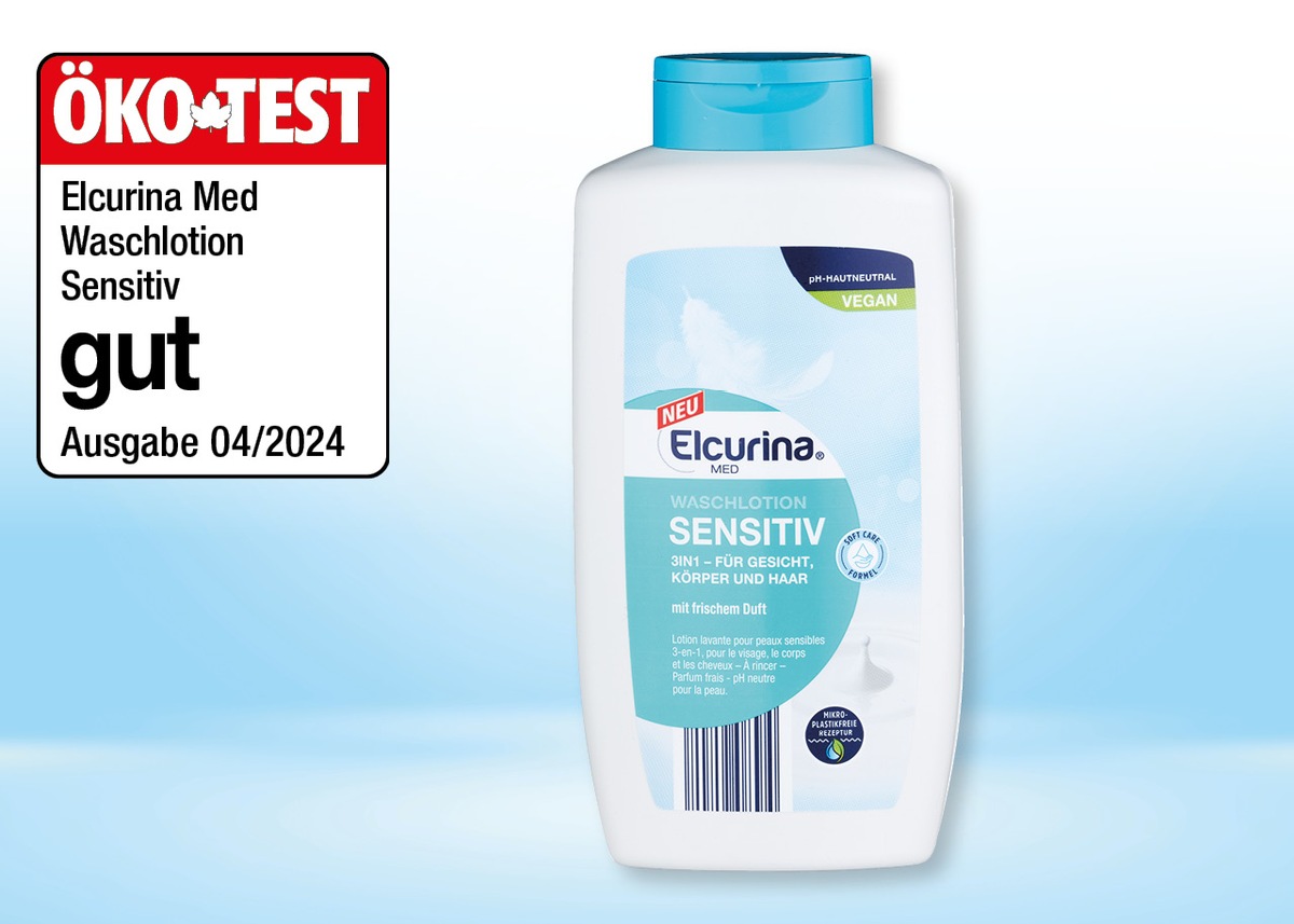 NORMA erneut von ÖKO-TEST 04/2024 ausgezeichnet: Die Waschlotion Sensitiv von ELCURINA schneidet &quot;gut&quot; ab / Eigenmarke des fränkischen Discounters überzeugt die Jury