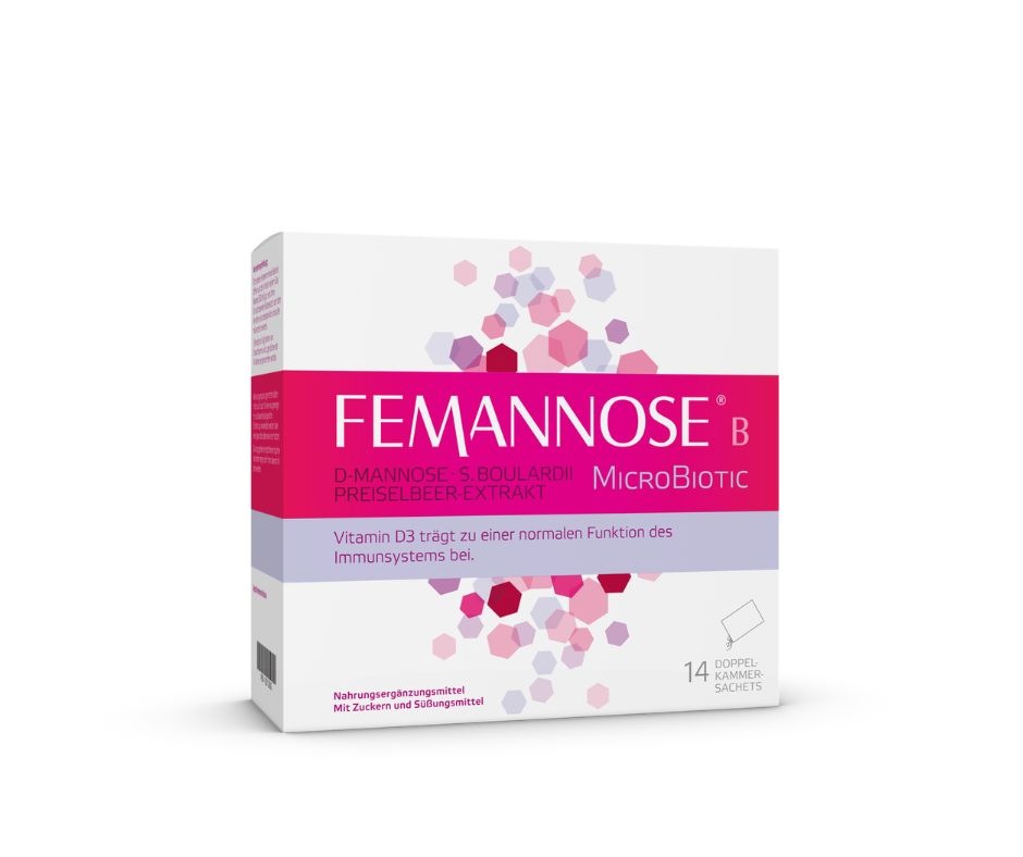 Jetzt neu in der Apotheke: FEMANNOSE® B MicroBiotic für die Blase mit dem Extra für die Abwehrkräfte