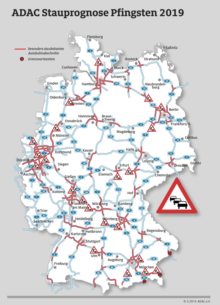 An Pfingsten droht Reisefrust / ADAC Stauprognose für 7. bis 11. Juni