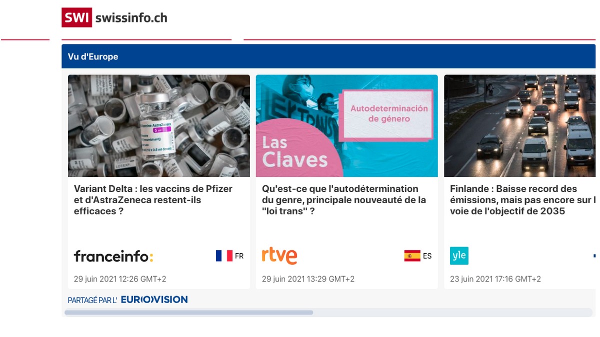 Ce qui touche le public en Europe / SWI swissinfo.ch lance &quot;Vu d&#039;Europe&quot; en collaboration avec plusieurs médias européens