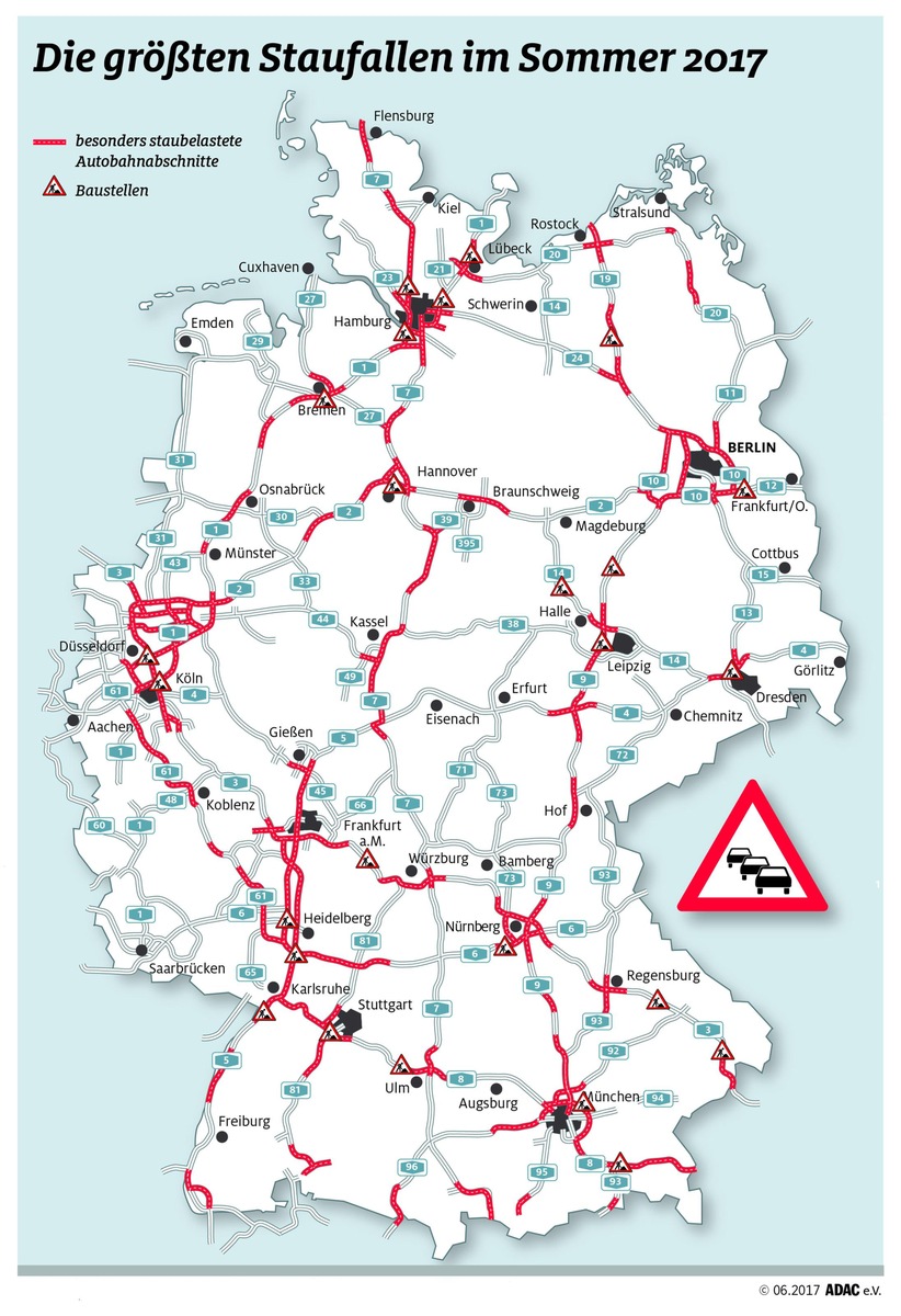 Über 470 Baustellen bremsen die Sommerreise / Allein in Nordrhein-Westfalen wird an 121 Stellen gebaut